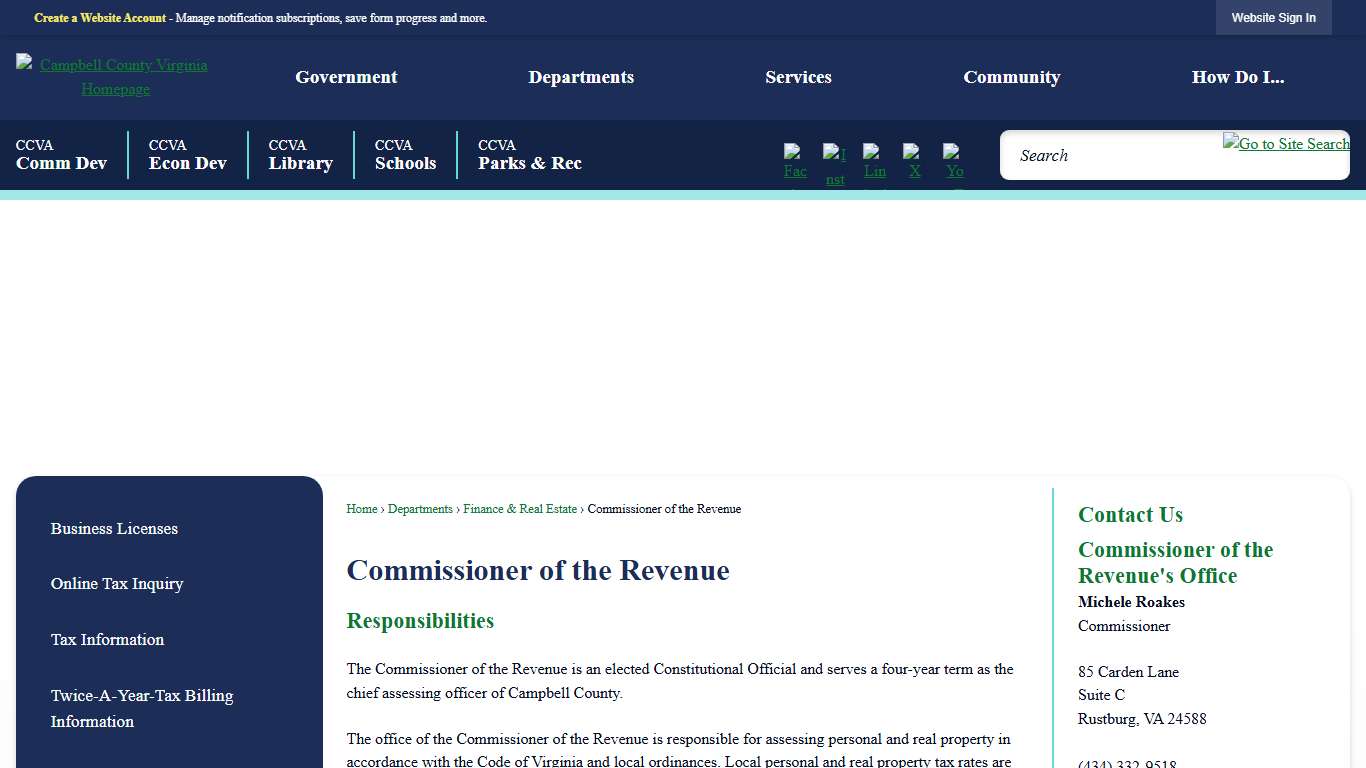 Commissioner of the Revenue | Campbell County, VA